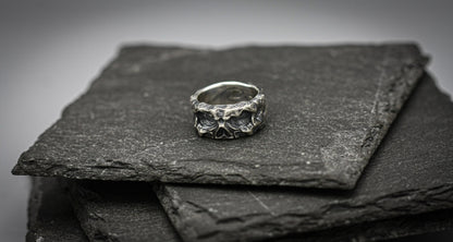 Skull ring, Sterling silver brutalist band