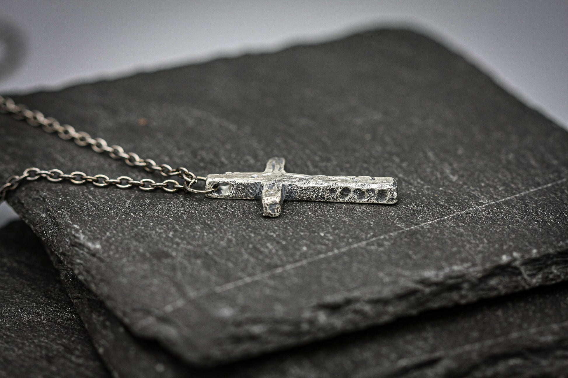 Sterling silver cross, religious pendant, rustic simple cross