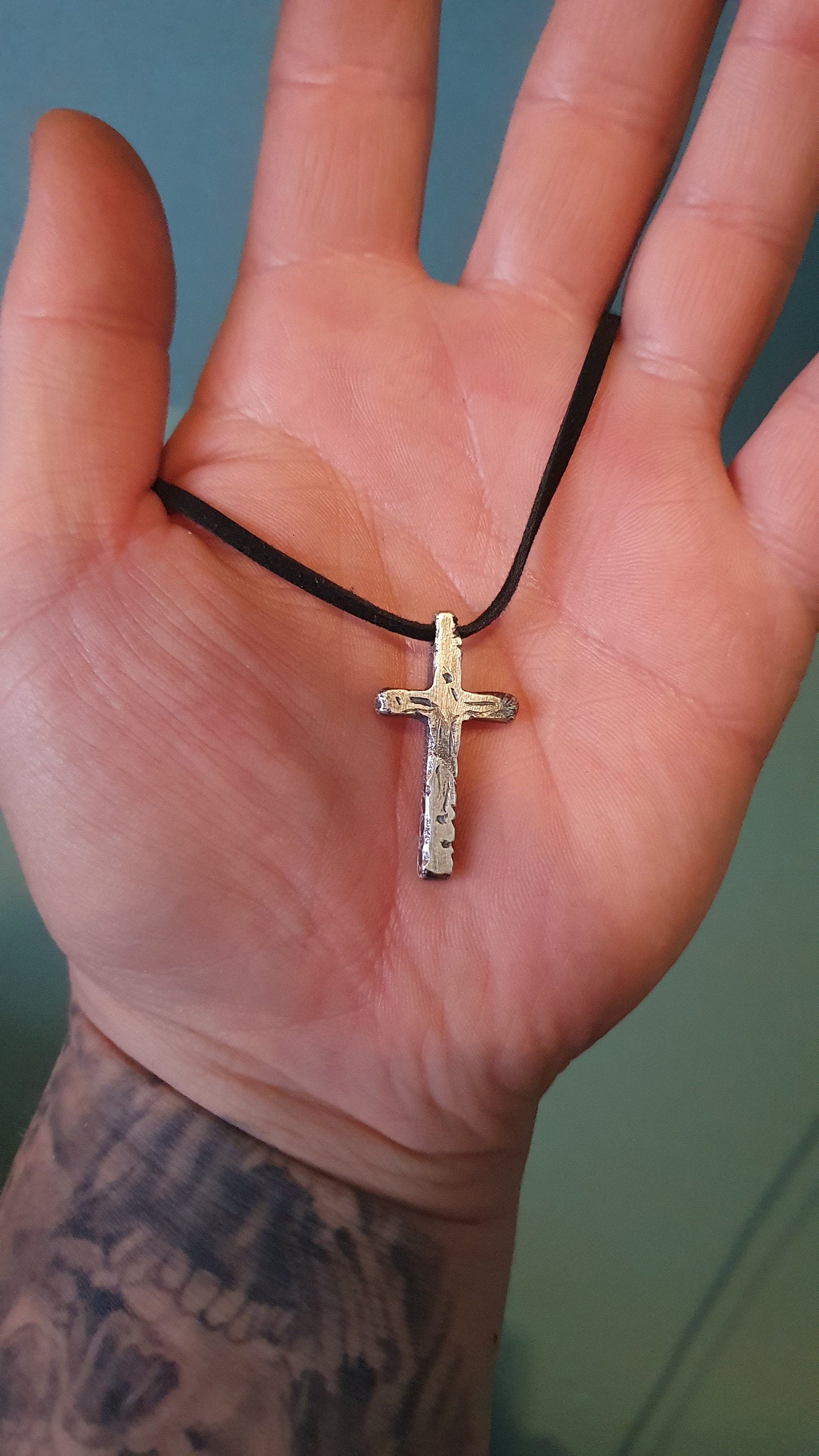 Sterling silver cross, religious pendant, rustic simple cross