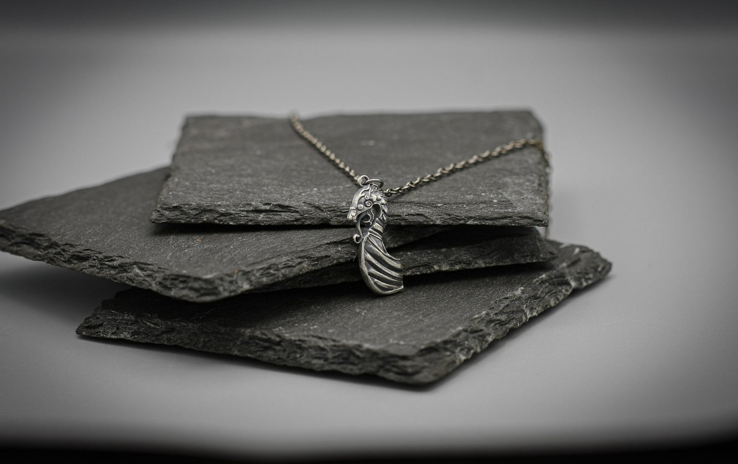 Viking necklace, Silver Drakkar pendant