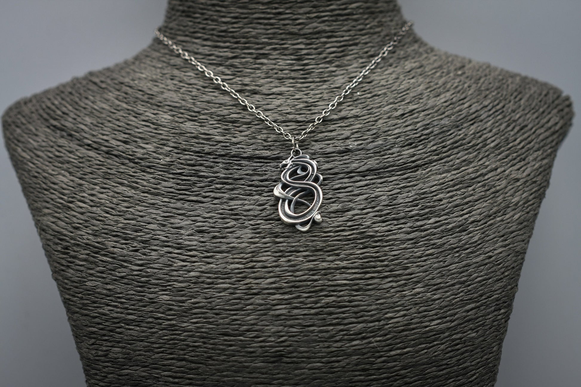 Viking dragon necklace, Silver pendant