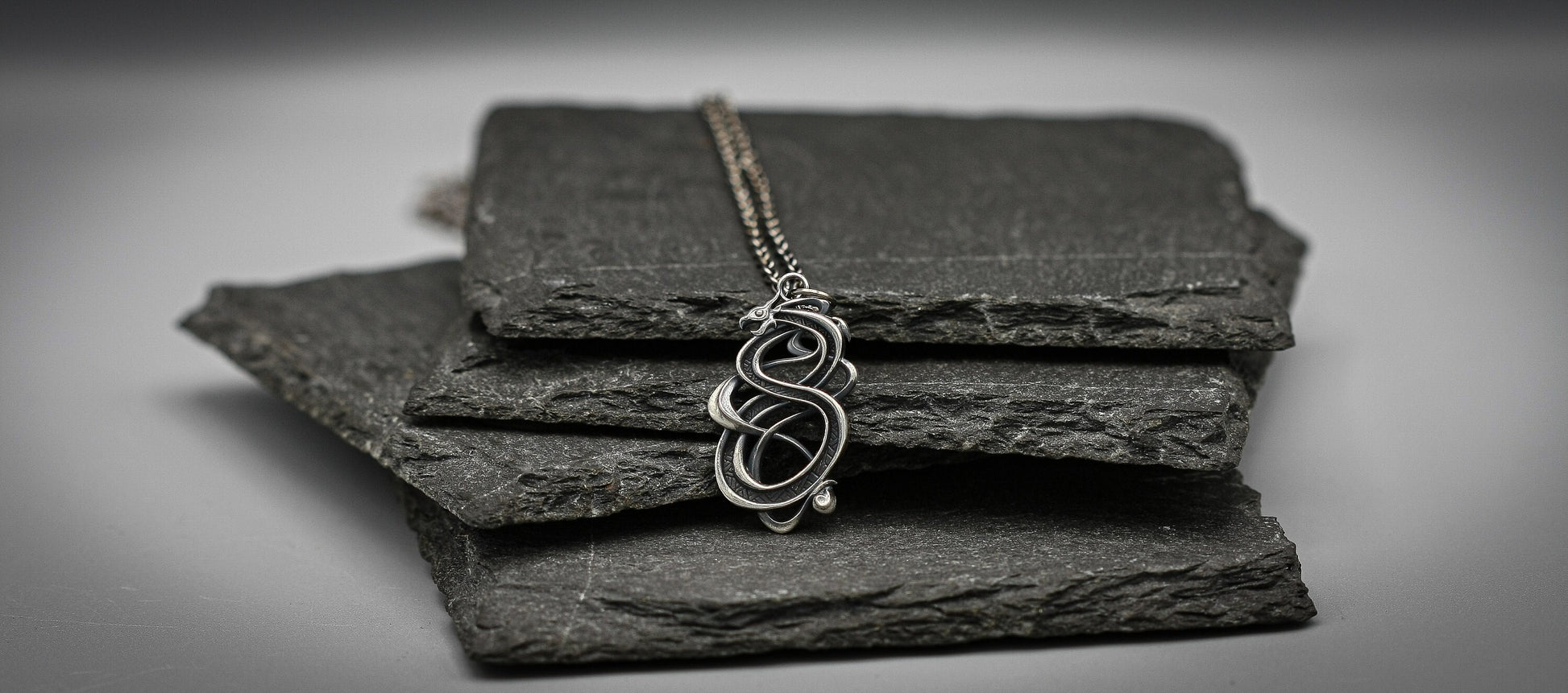 Viking dragon necklace, Silver pendant