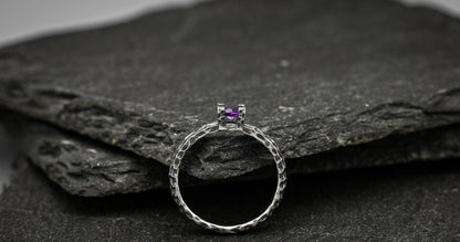 Amethyst ring,unique sterling silver wedding band