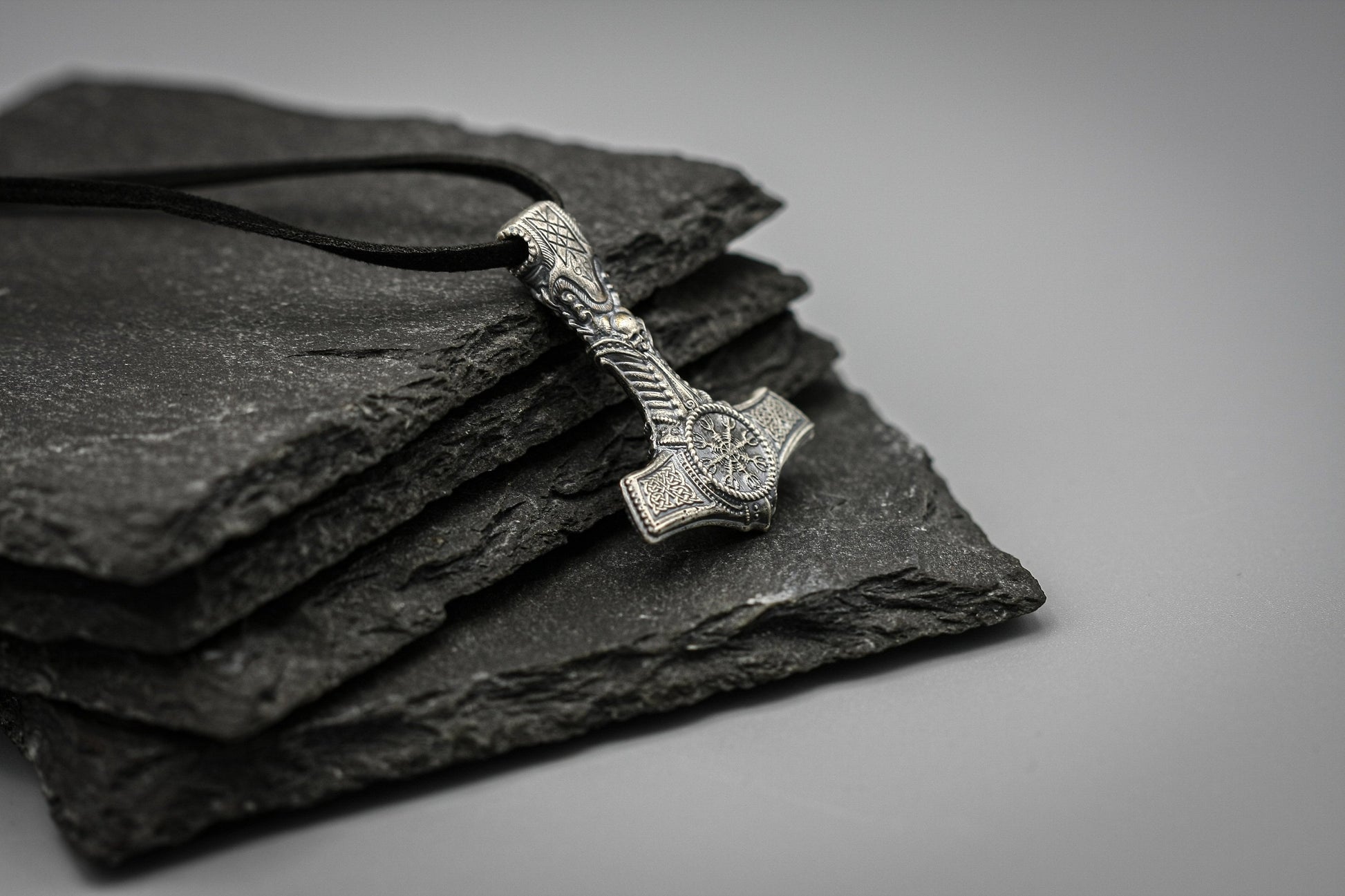 Silver Thor hammer pendant, Viking Mjolnir necklace