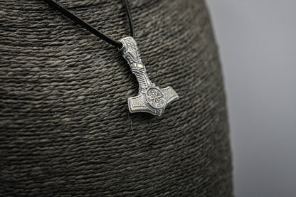 Silver Thor hammer pendant, Viking Mjolnir necklace