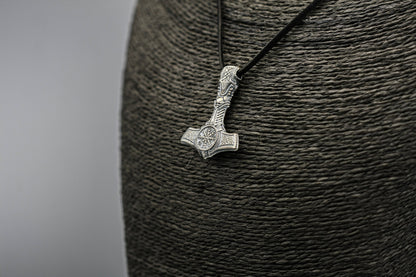 Silver Thor hammer pendant, Viking Mjolnir necklace