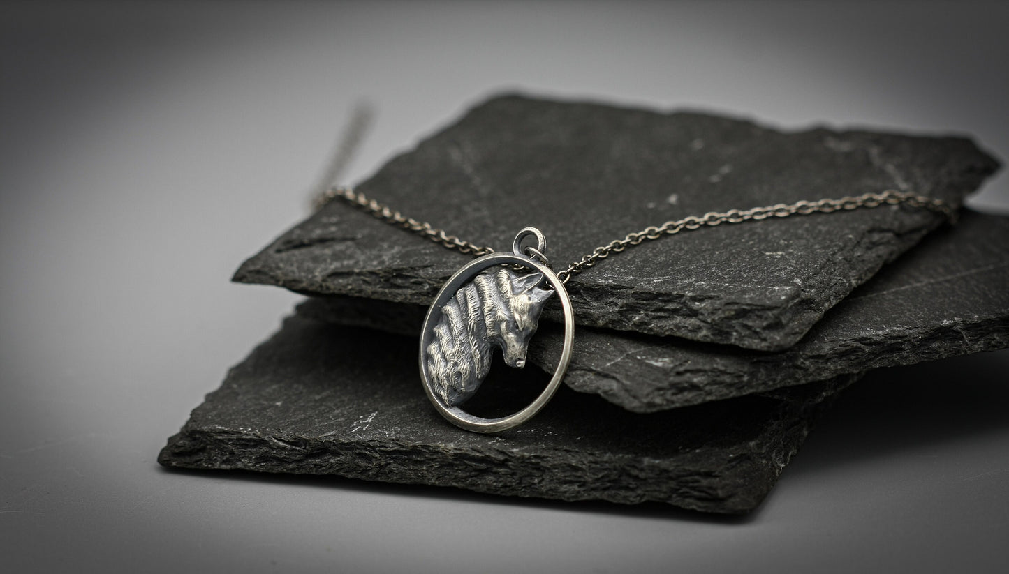 Wolf Pendant, Silver Viking Norse Necklace.