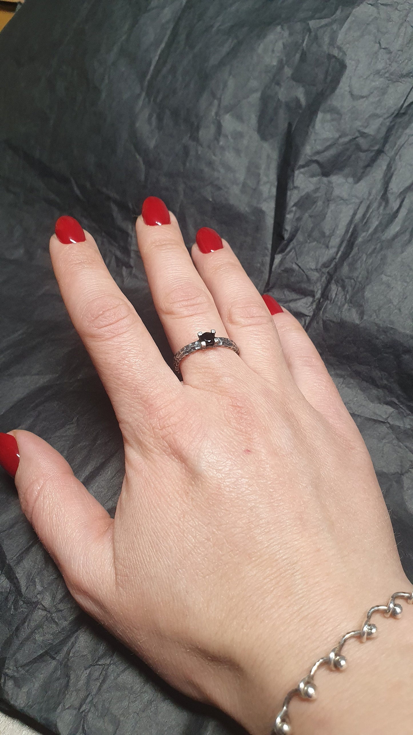 Black onyx ring,unique sterling silver wedding band