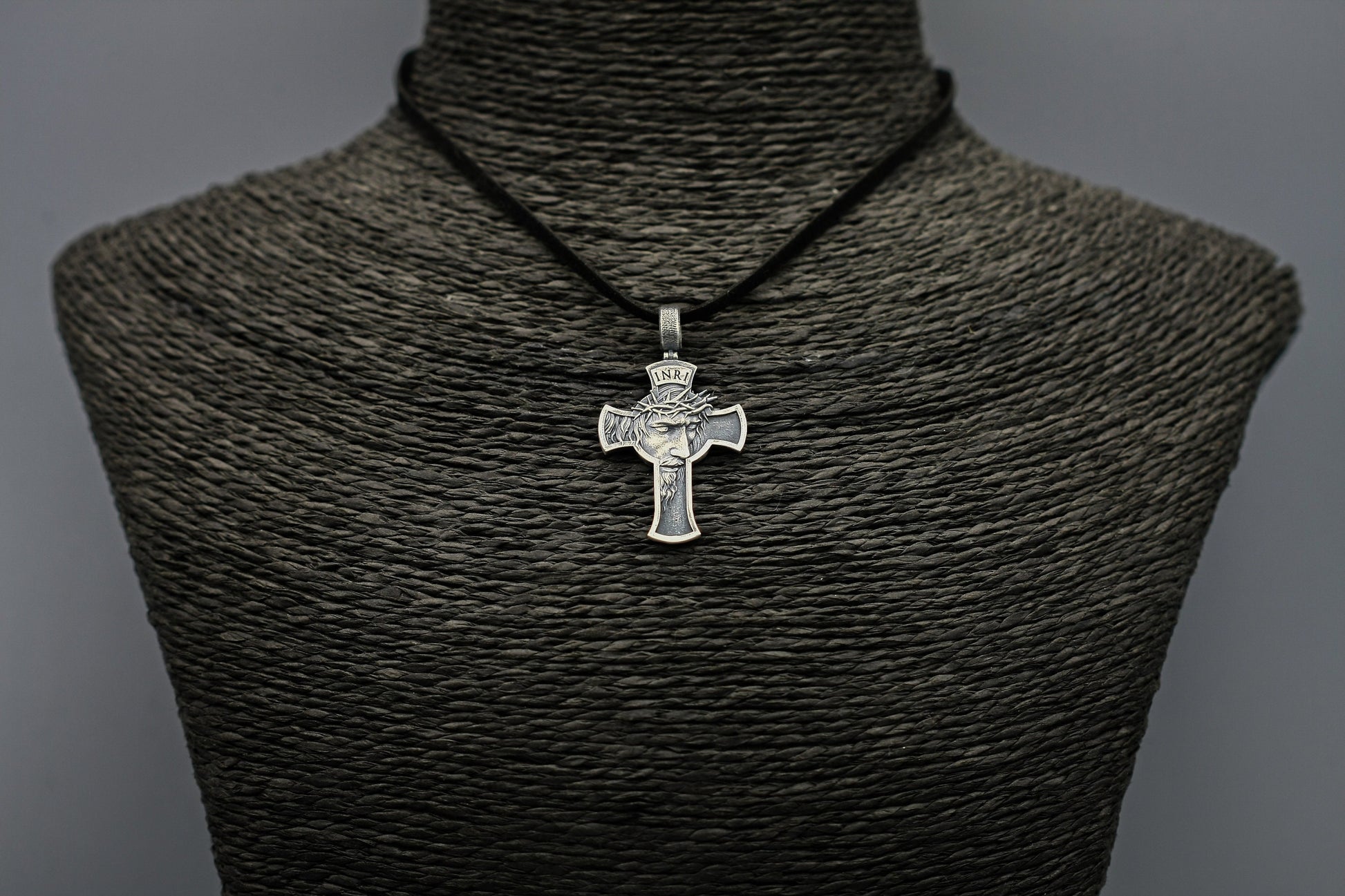 INRI Jesus Crucifix Necklace, Sterling silver cross pendant