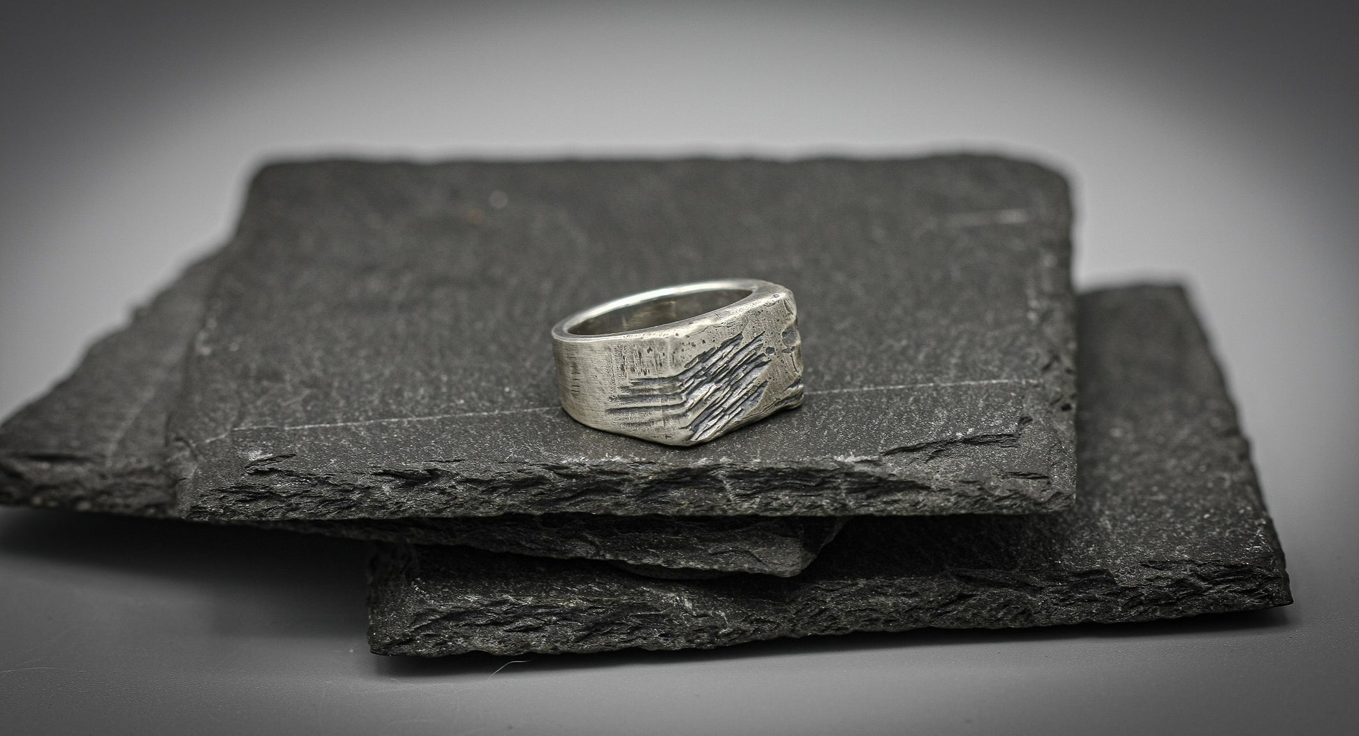 Rough Brutalist silver signet ring