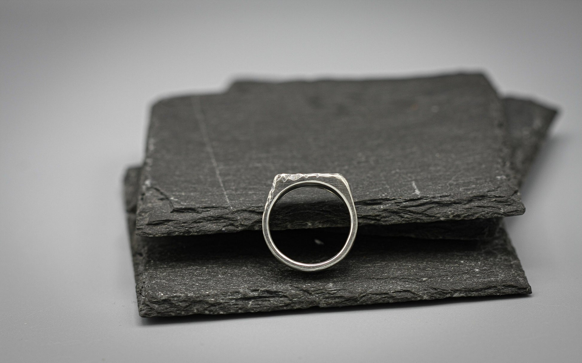 Rough scratched Brutalist silver signet ring