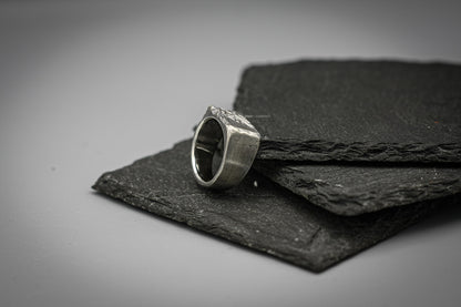 Rough scratched Brutalist silver signet ring