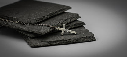 Sterling silver cross, religious pendant, rustic simple cross