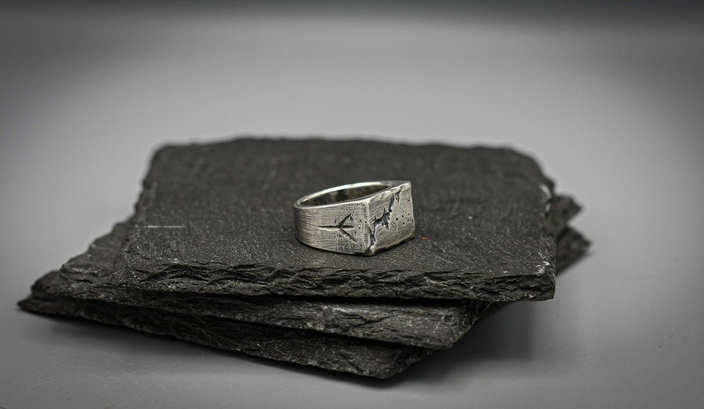 Viking breach rune ring, Sterling silver band, personalised ring