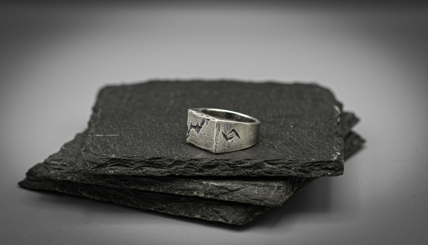 Viking breach rune ring, Sterling silver band, personalised ring