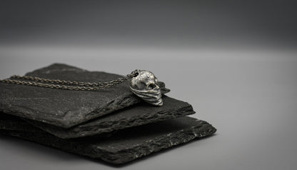 Sterling silver bikers skull pendant, gangster skull necklace