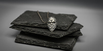 Sterling silver bikers skull pendant, gangster skull necklace