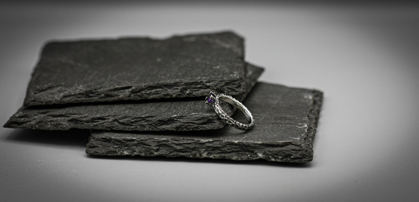 Amethyst ring,unique sterling silver wedding band