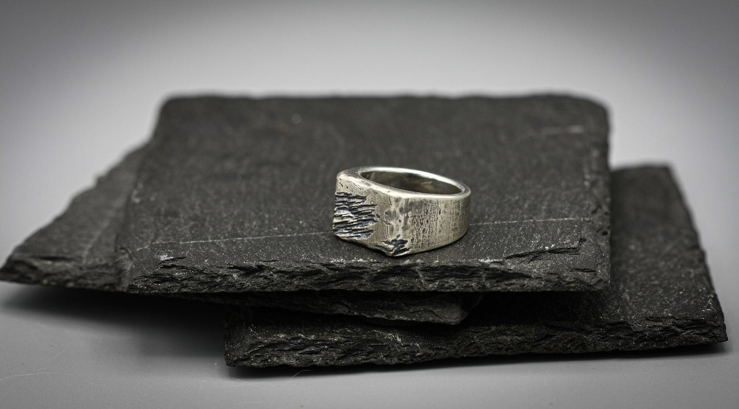 Rough Brutalist silver signet ring