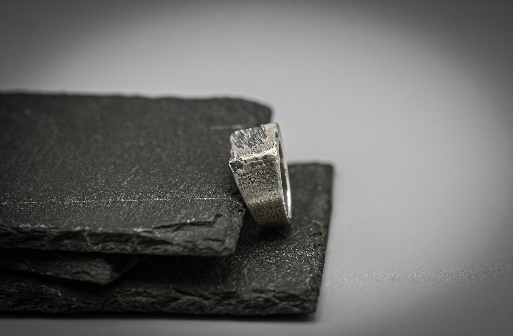 Rough Brutalist silver signet ring