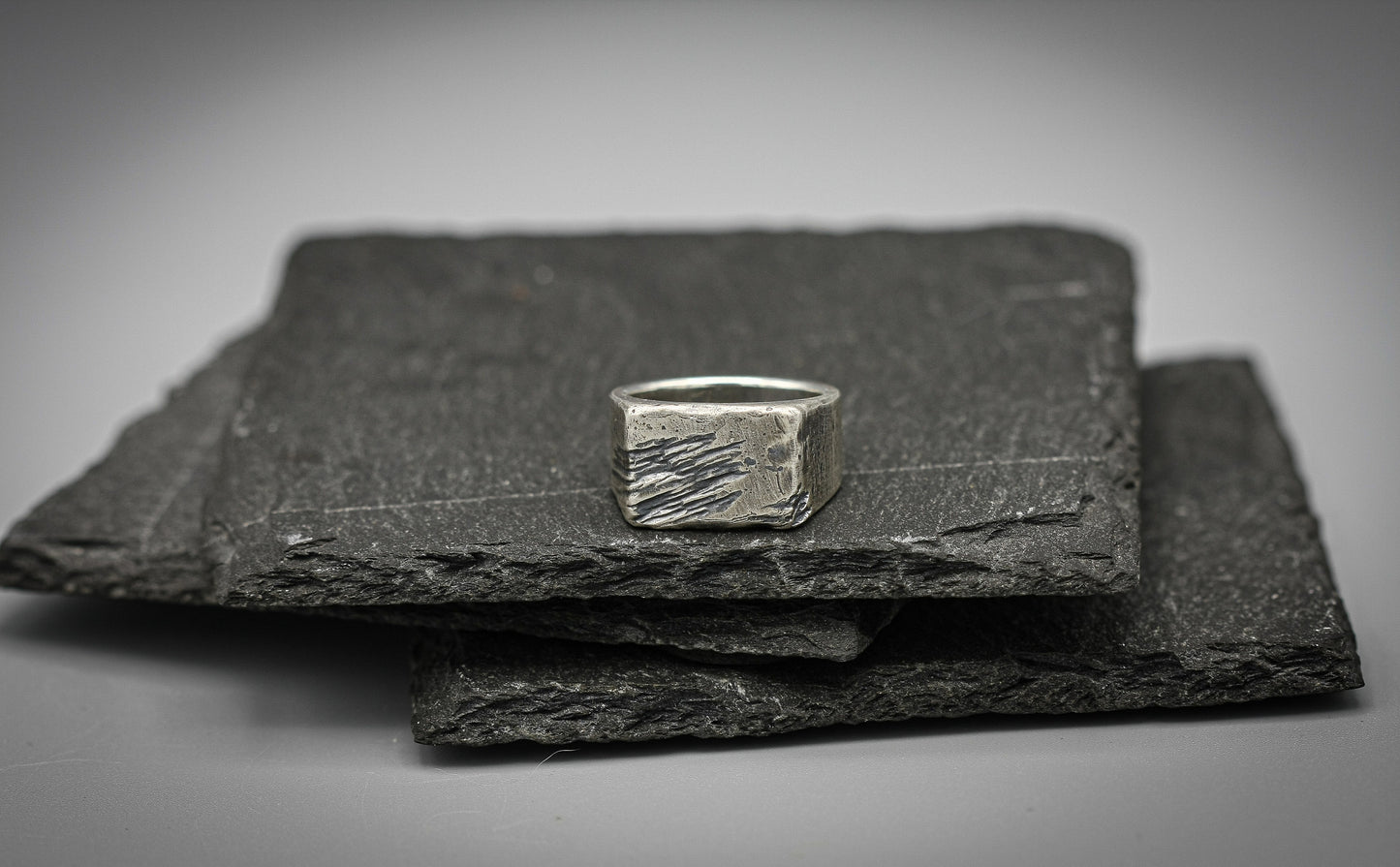 Rough Brutalist silver signet ring