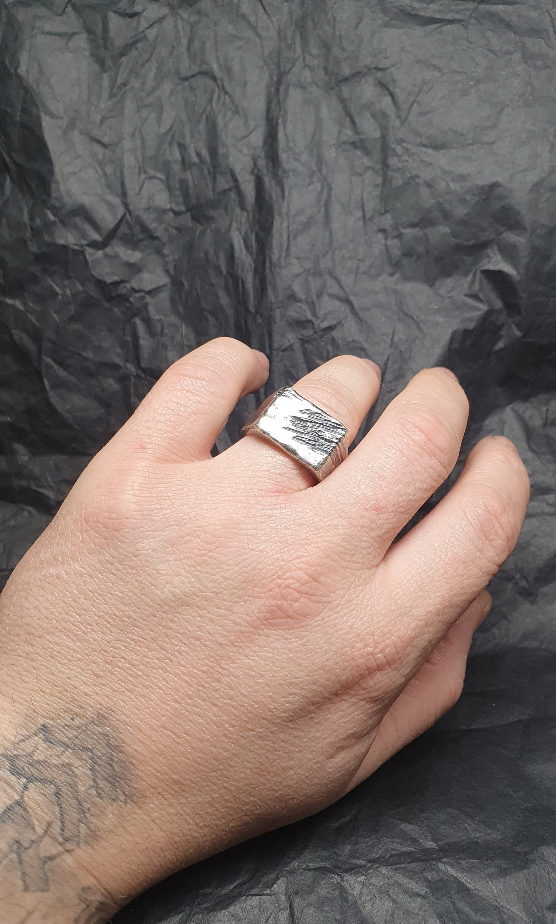 Rough Brutalist silver signet ring