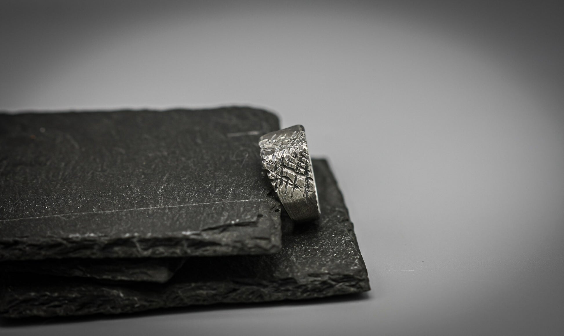 Rough scratched Brutalist silver signet ring