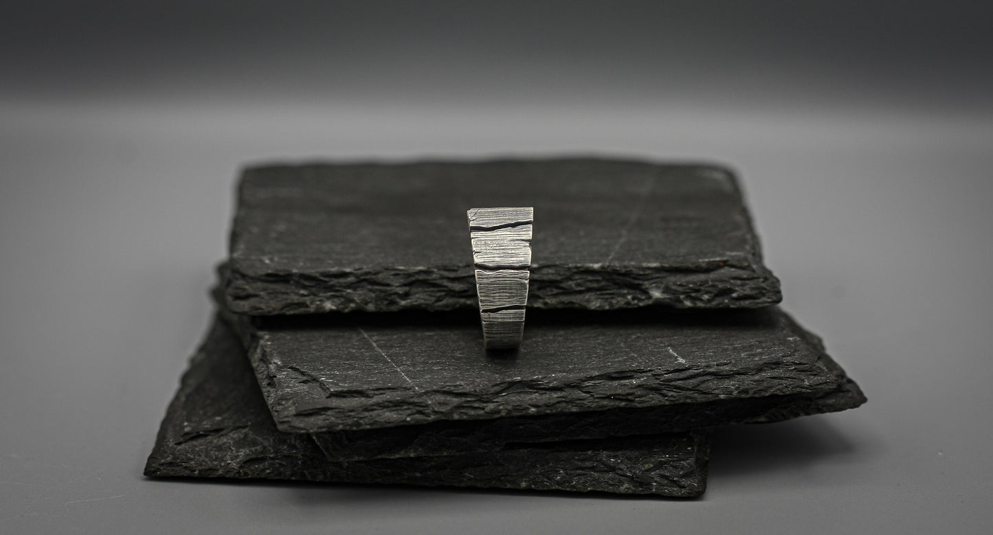 Oxidized Silver bark ring, distressed ring