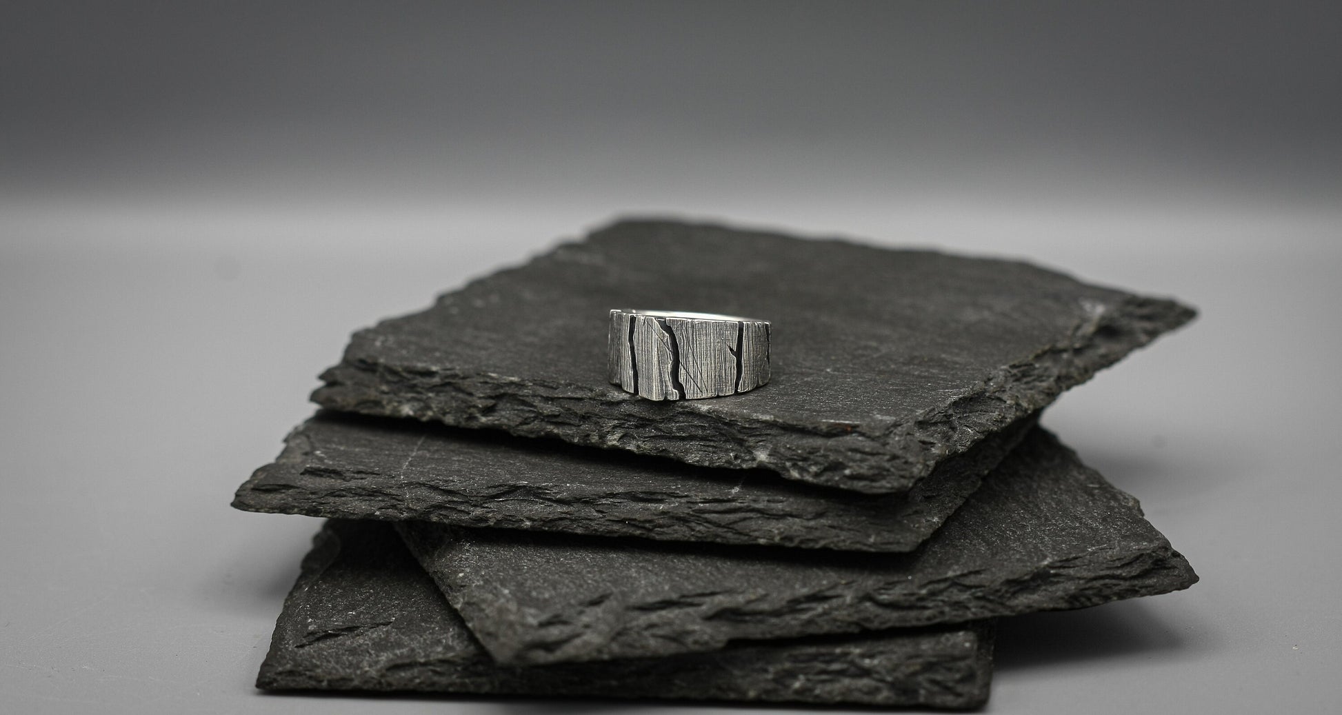 Oxidized Silver bark ring, distressed ring