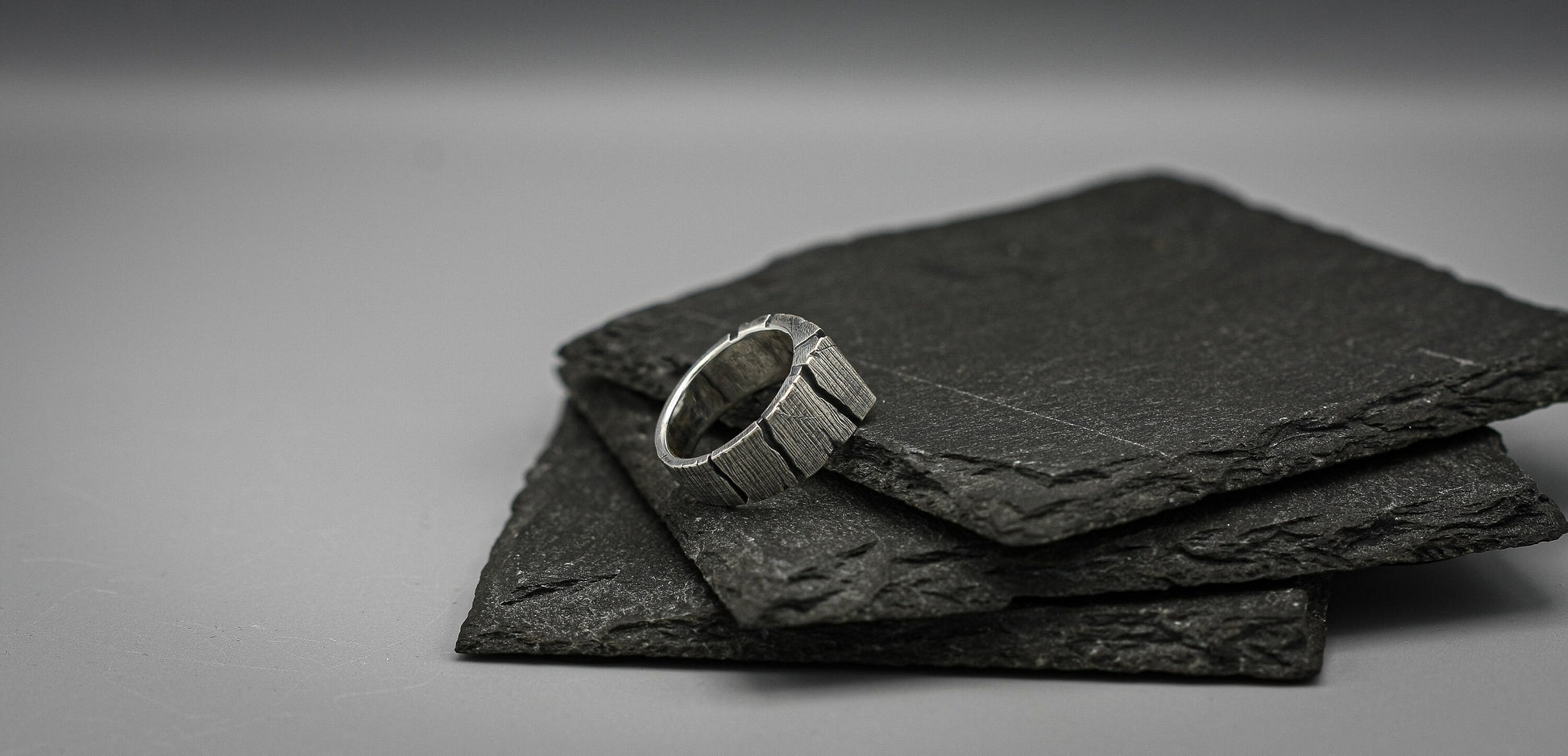 Oxidized Silver bark ring, distressed ring