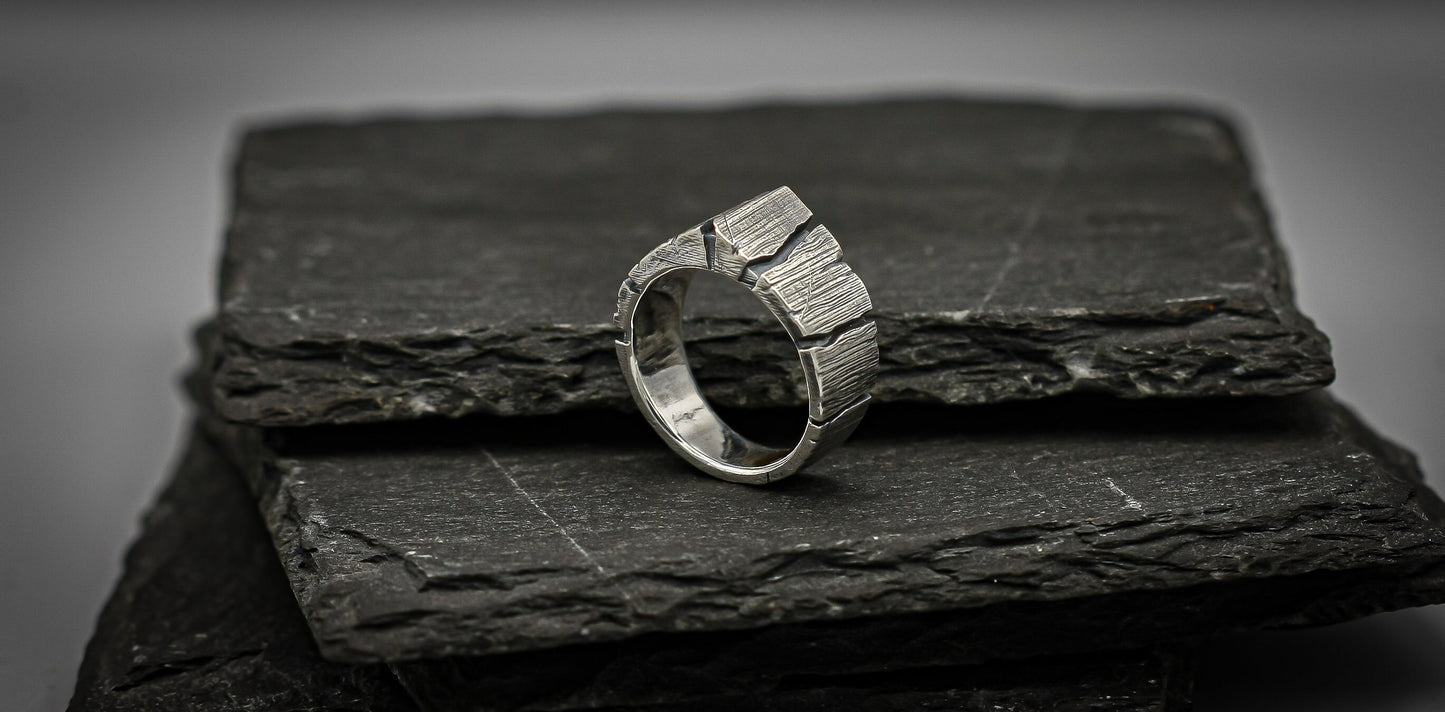 Oxidized Silver bark ring, distressed ring