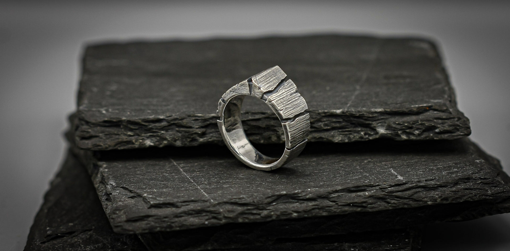 Oxidized Silver bark ring, distressed ring