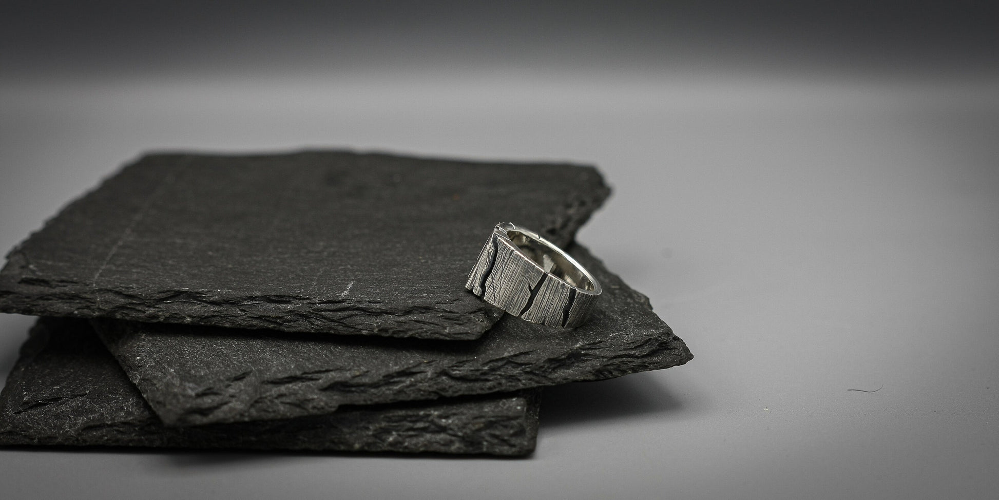 Oxidized Silver bark ring, distressed ring