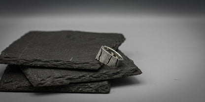 Oxidized Silver bark ring, distressed ring