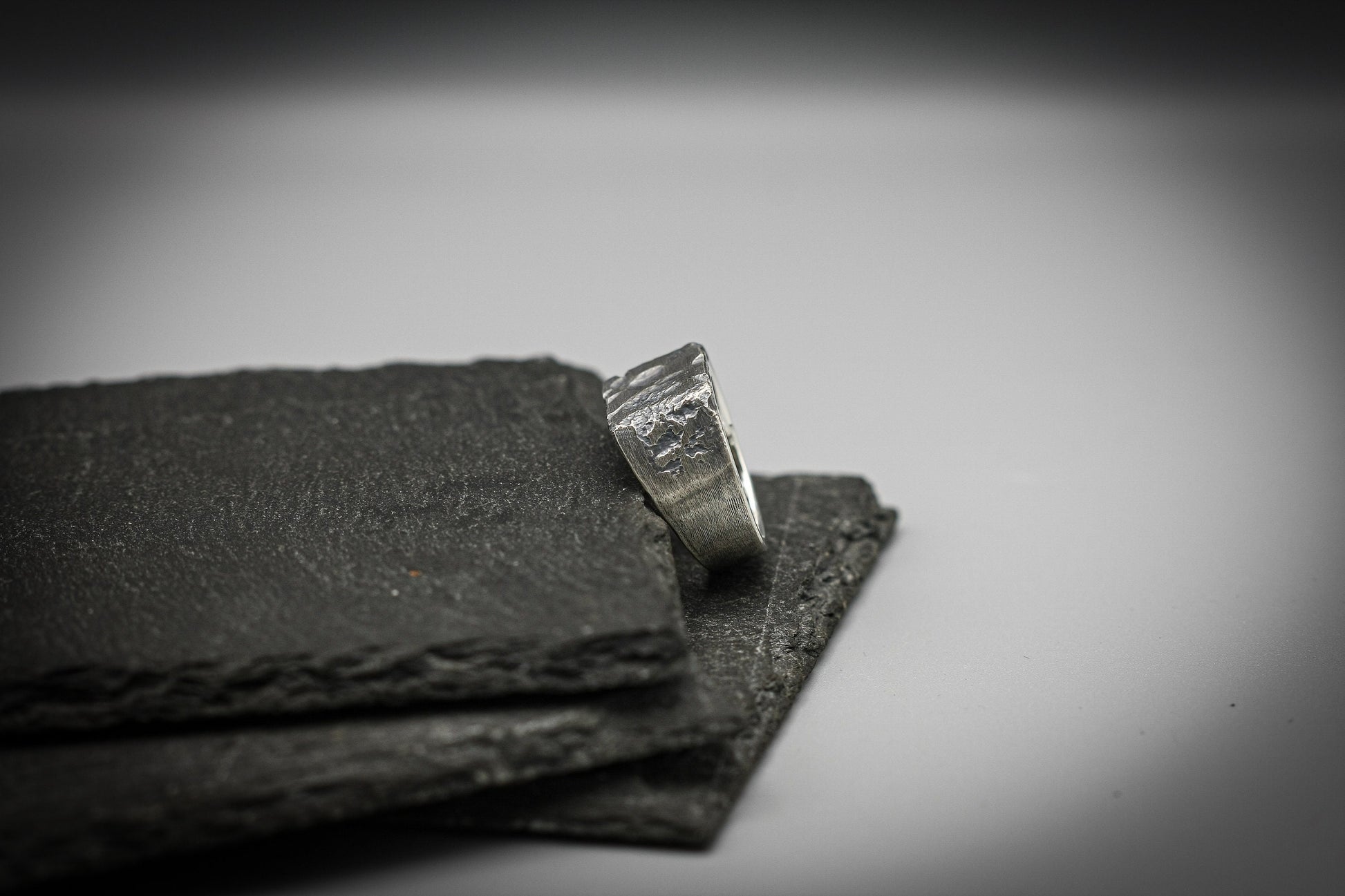 Rough brutalist, silver signet ring