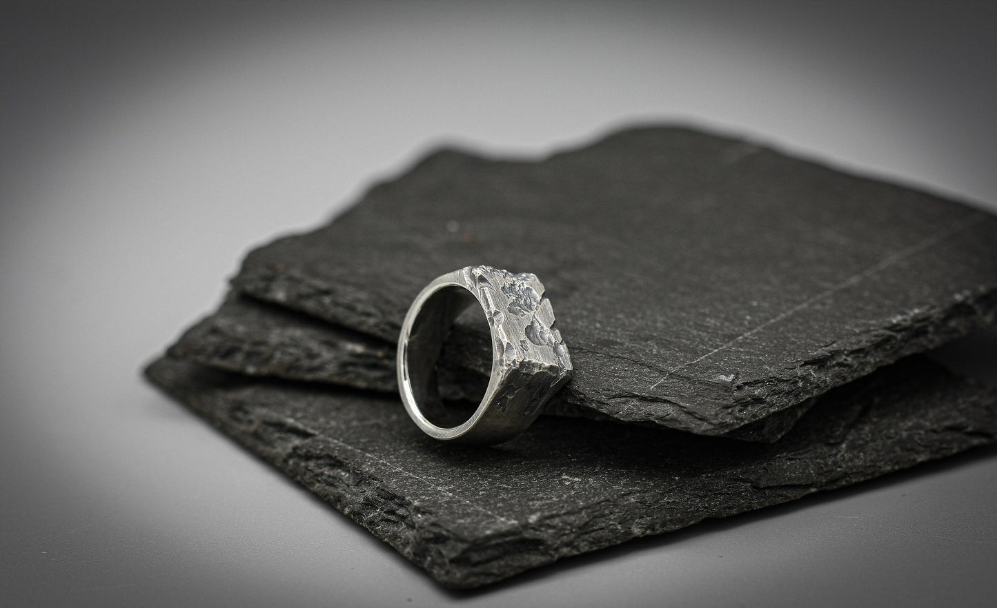 Rough brutalist, silver signet ring