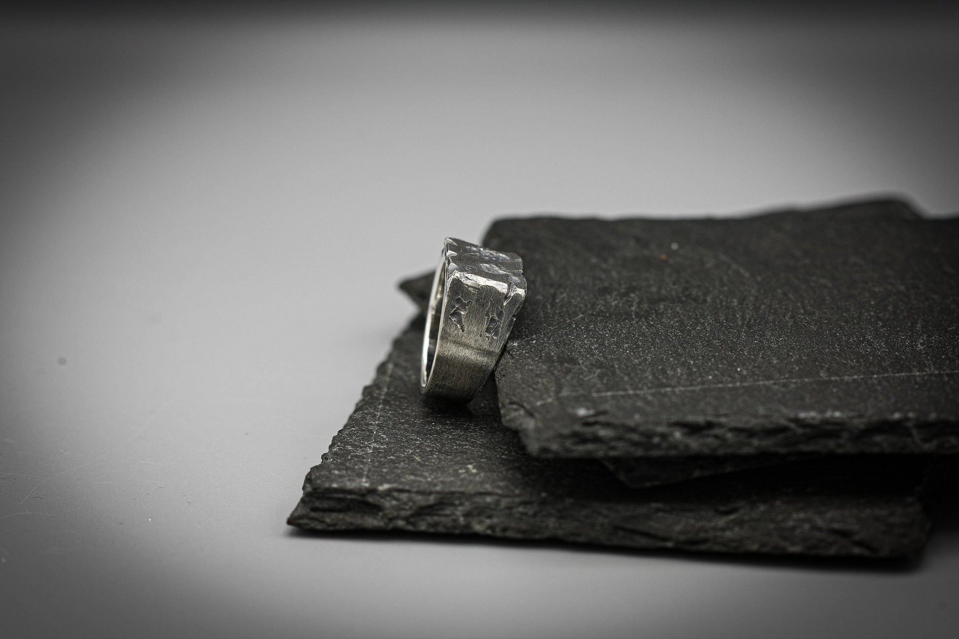 Rough brutalist, silver signet ring