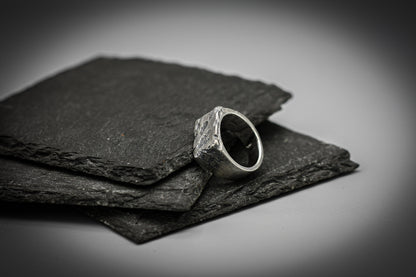 Rough brutalist, silver signet ring