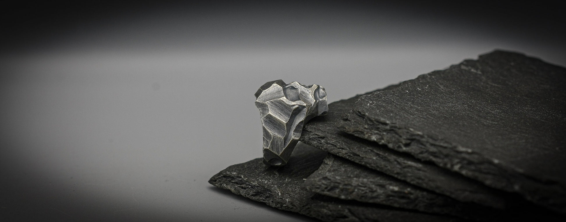 Brutalist Skull ring, Sterling silver scratched band