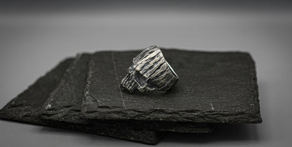 Silver wooden skull brutalist ring