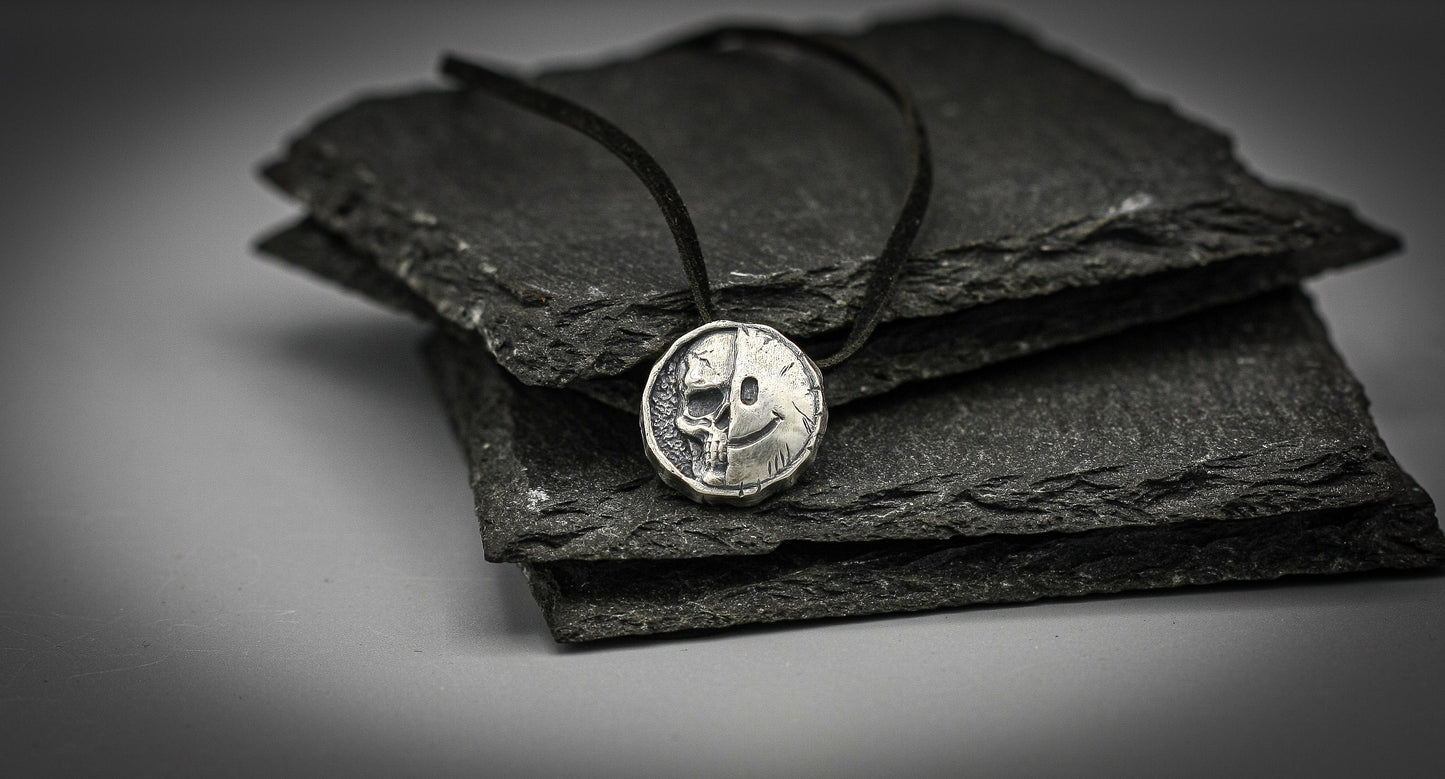 Silver Half Skull Half smile Pendant