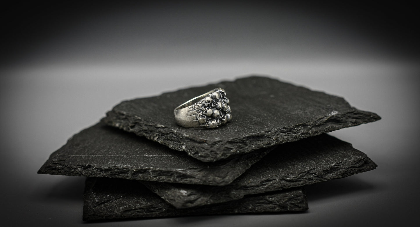 Sterling silver ring, Skull brutalist band