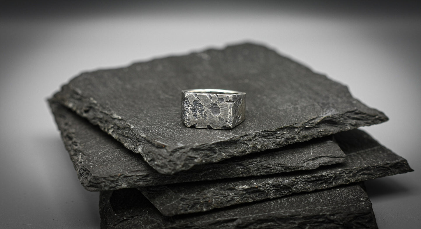 Rough brutalist, silver signet ring