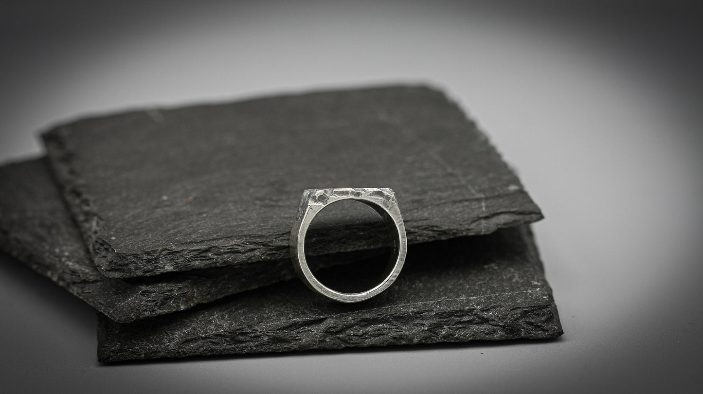 Rough brutalist, silver signet ring