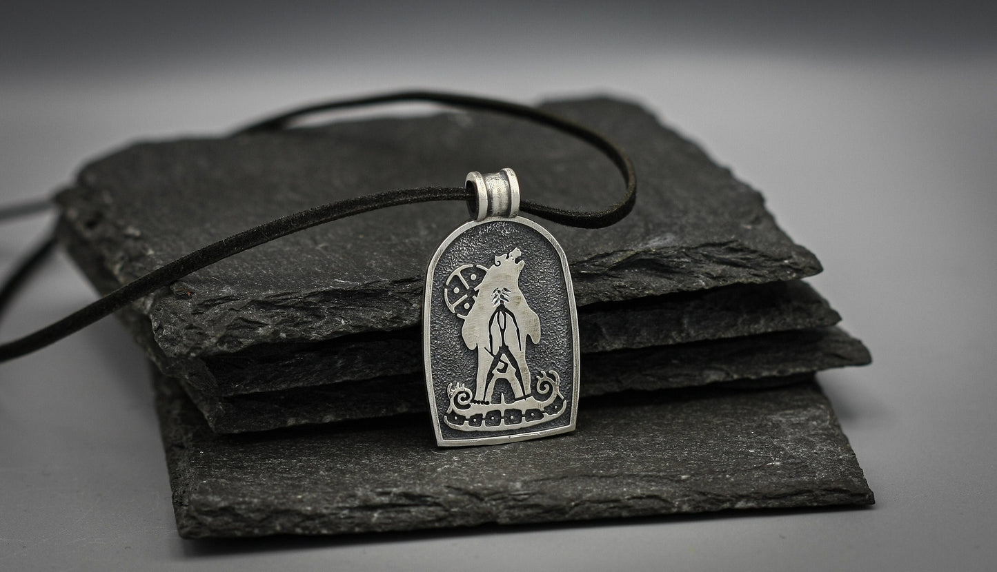 Viking Silver pendant, Bear Drakkar Necklace