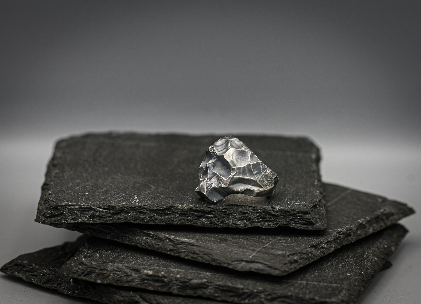 Skull ring, Sterling silver Brutalist biker band