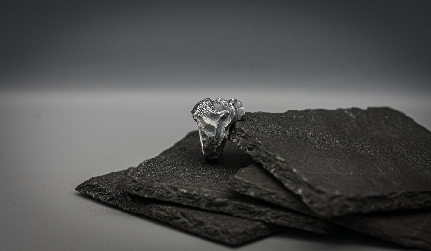 Skull ring, Sterling silver Brutalist biker band