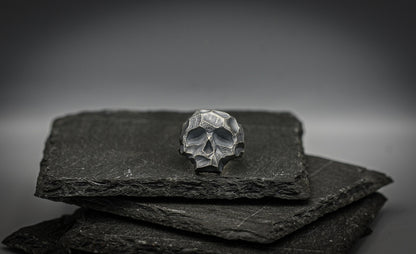 Skull ring, Sterling silver Brutalist biker band