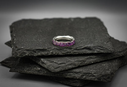 Silver Amethyst inlay ring, wave stacking band, unique wedding band