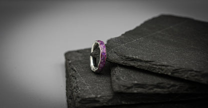 Silver Amethyst inlay ring, wave stacking band, unique wedding band